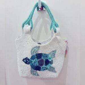 NWT White Beaded Turtle Tote Bag -Made in India